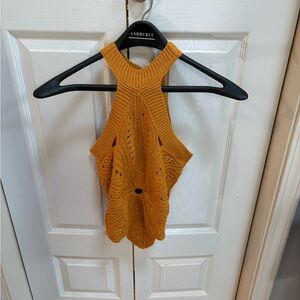 Noelle Mustard Ribbed Halter Knit Sweater Top